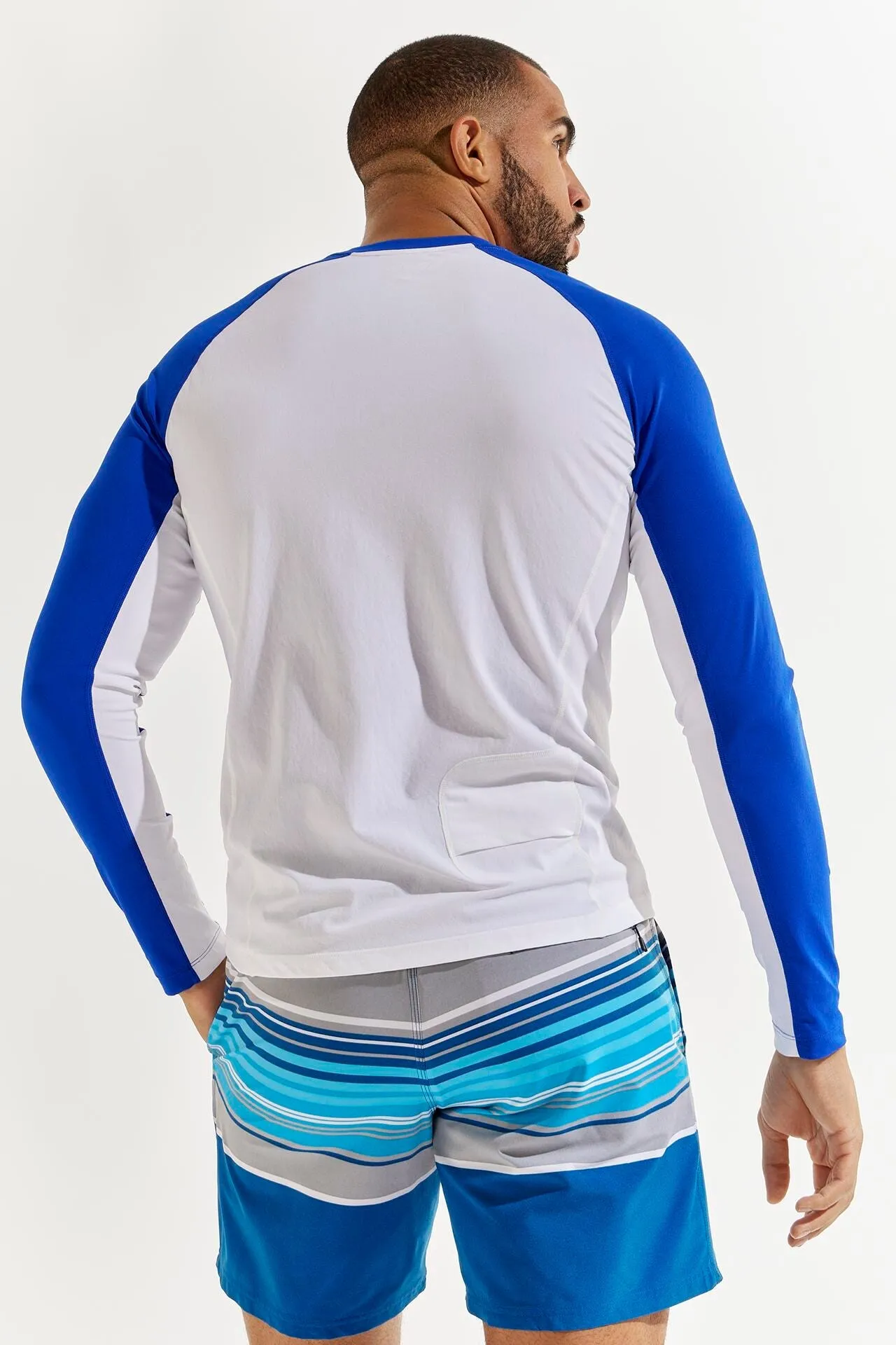 Men's Hightide Long Sleeve Swim Shirt | White/Cobalt Colorblock