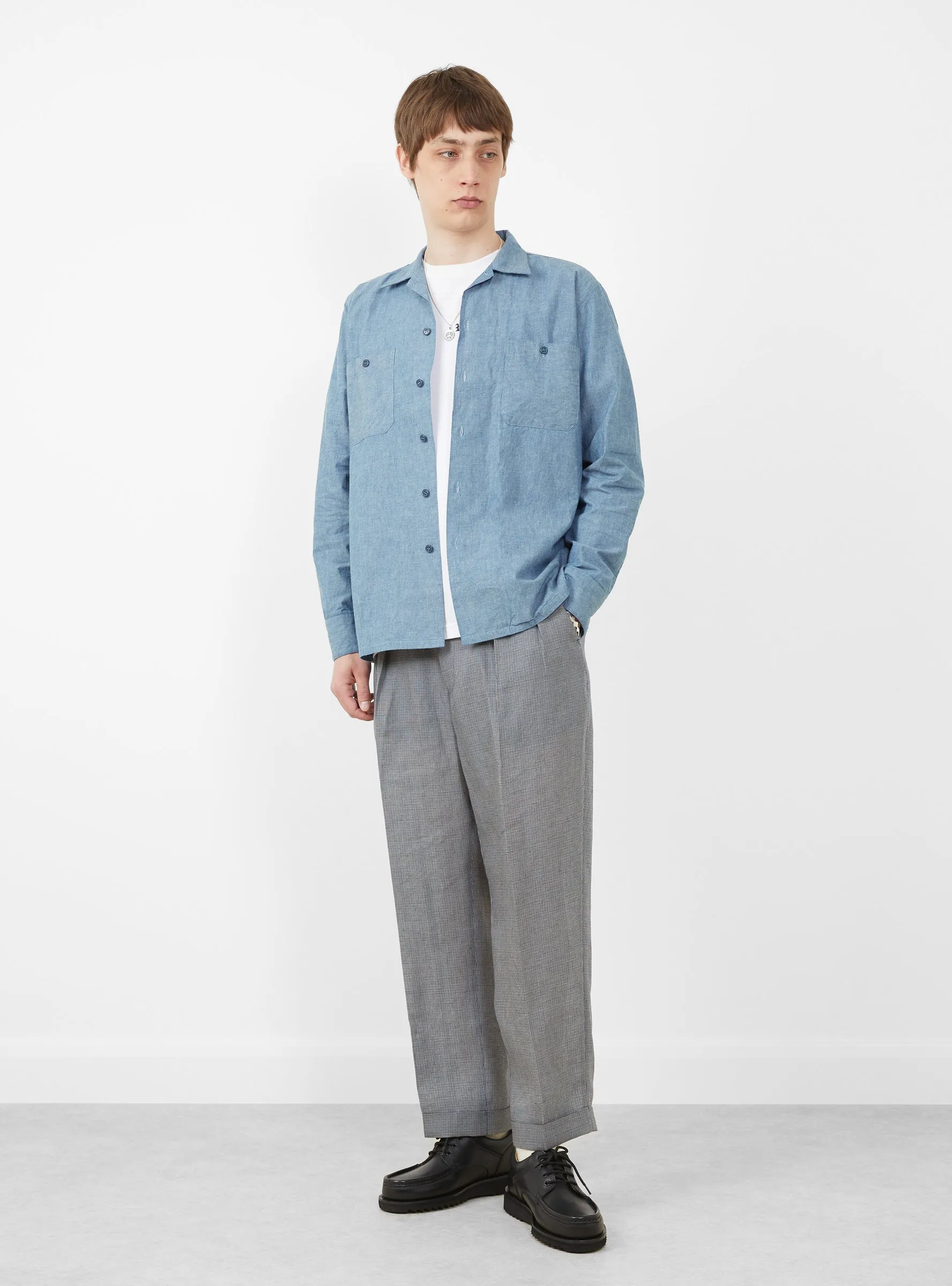 MIL Open Collar Chambray Shirt Sax