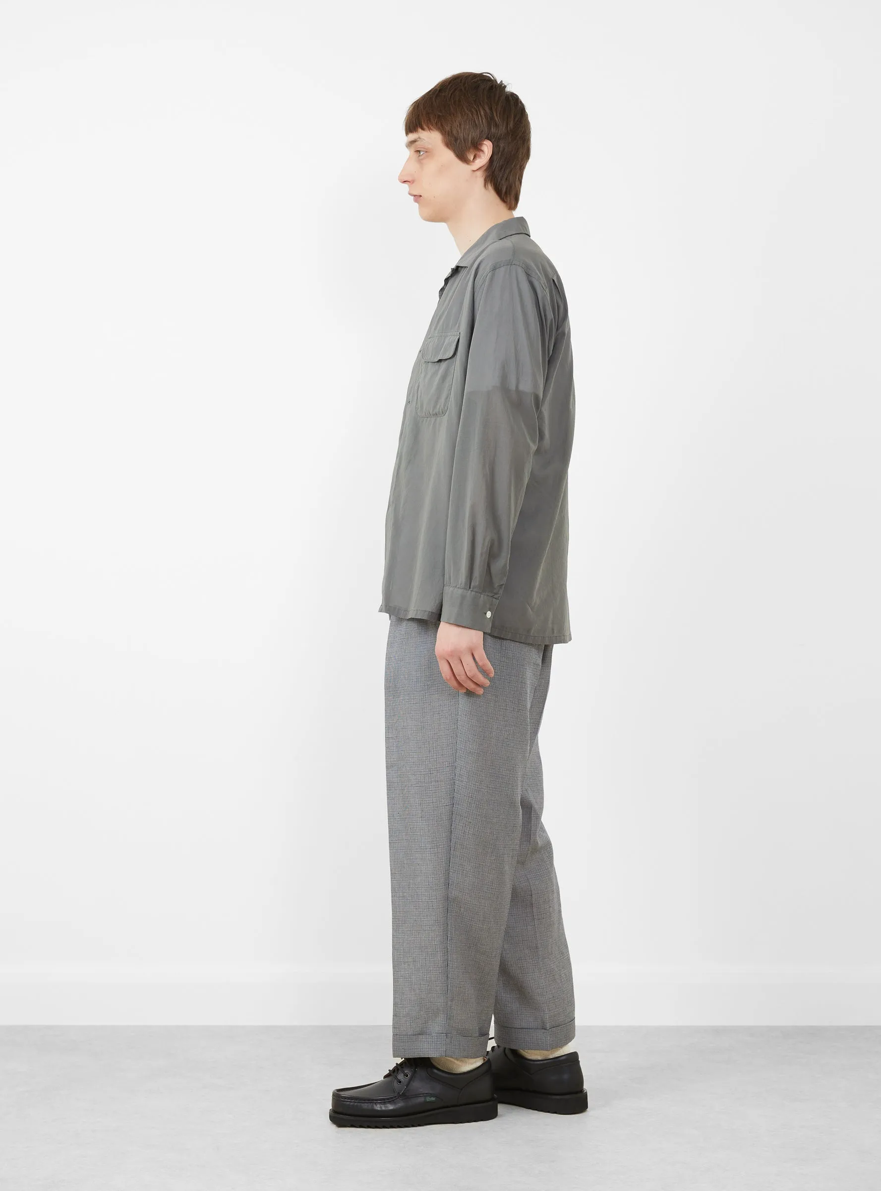 Open Collar Shirt 100/2 Organdy Garment Dye Charcoal