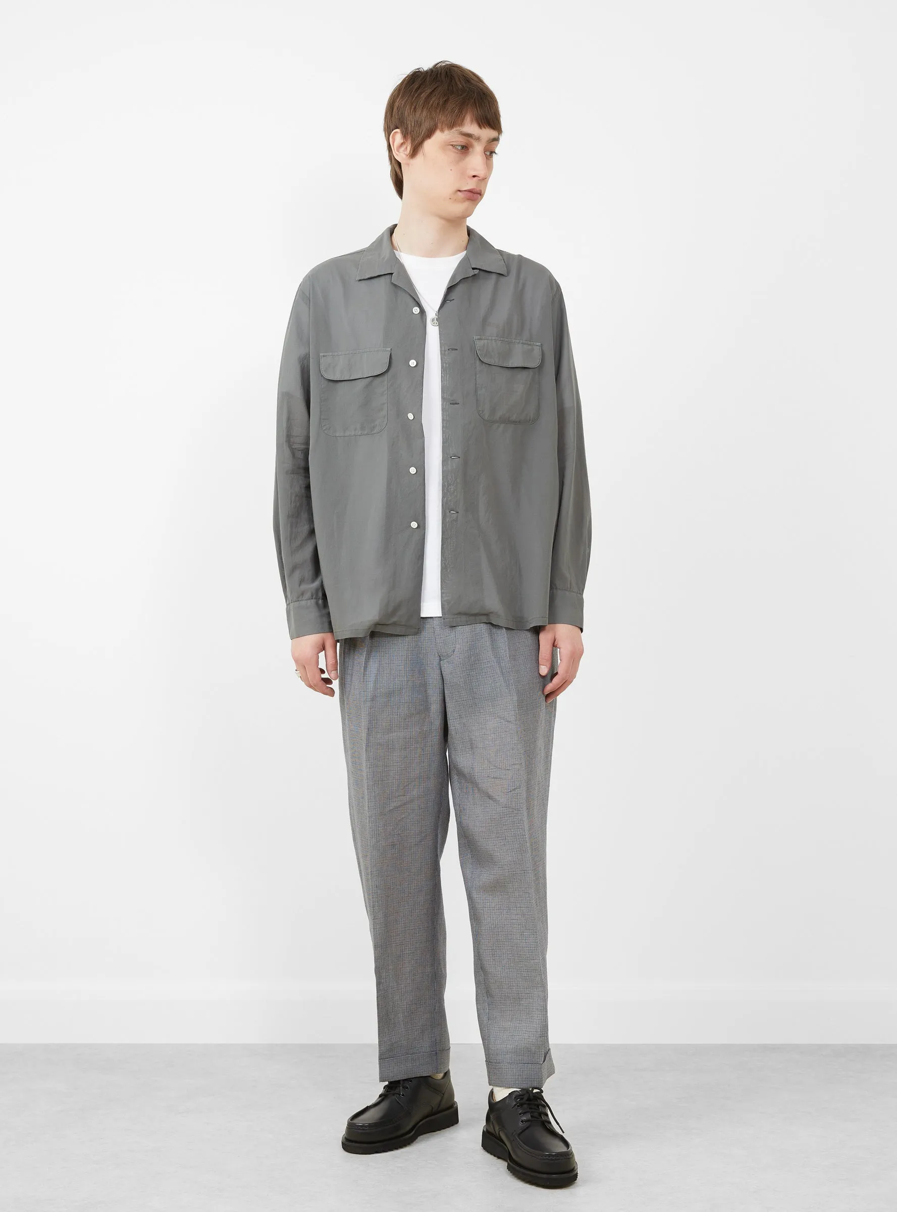Open Collar Shirt 100/2 Organdy Garment Dye Charcoal