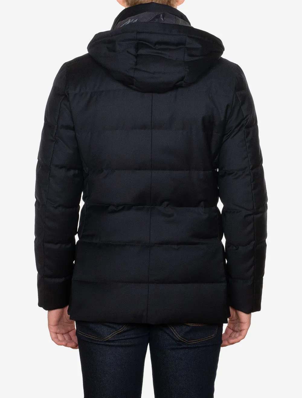 Padded Down Jacket With Hood Navy
