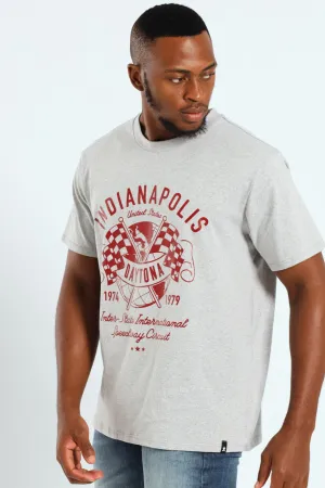 Race Flag Printed Tee - Grey Melange