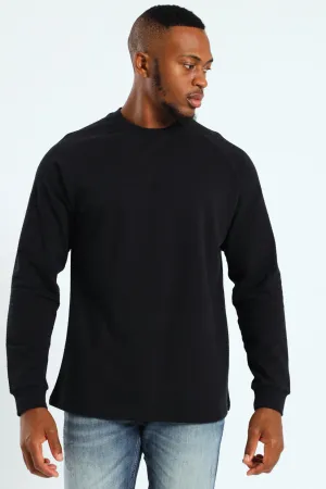Raglan Sleeve Waffle Tee - Black