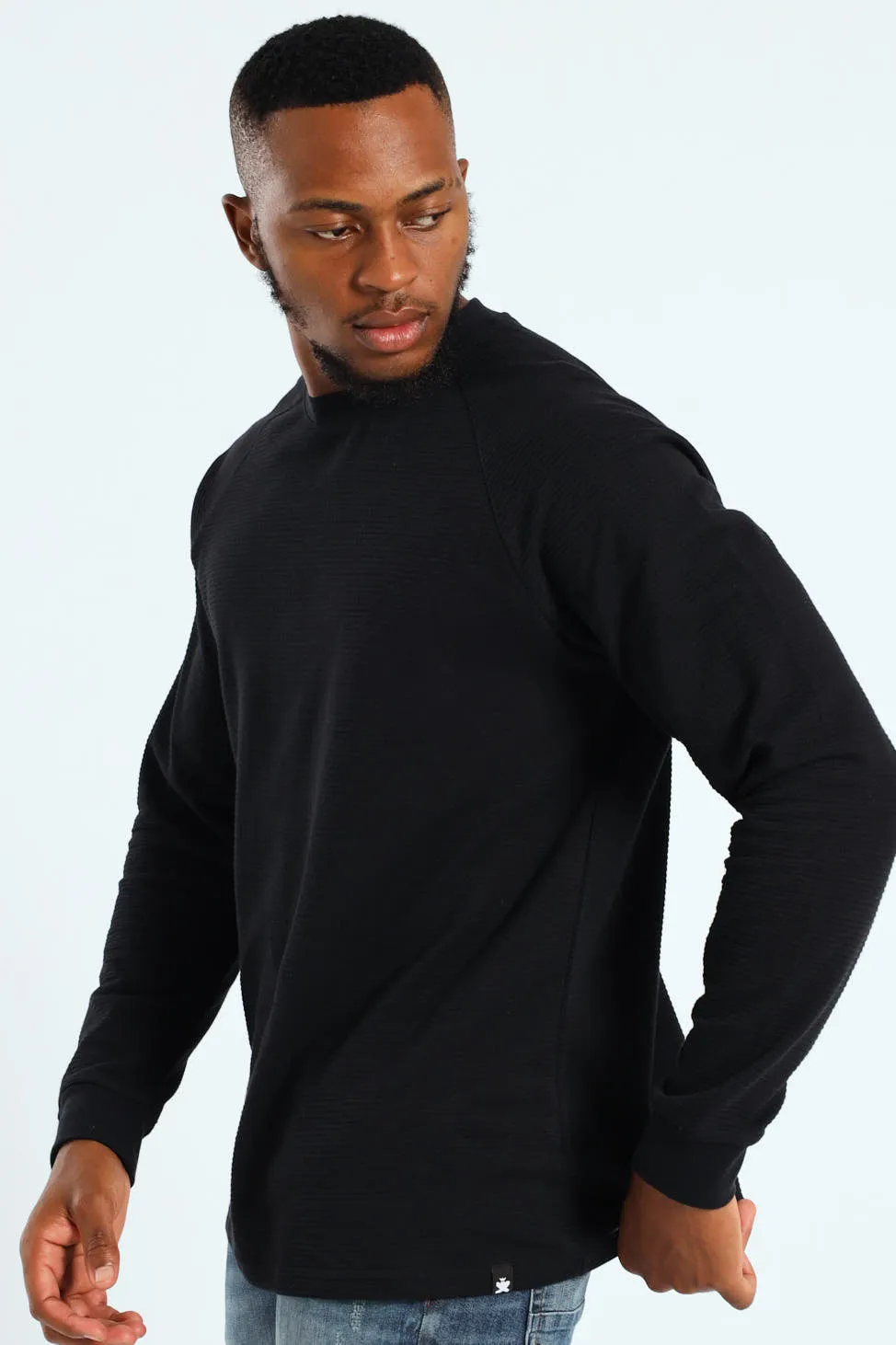 Raglan Sleeve Waffle Tee - Black