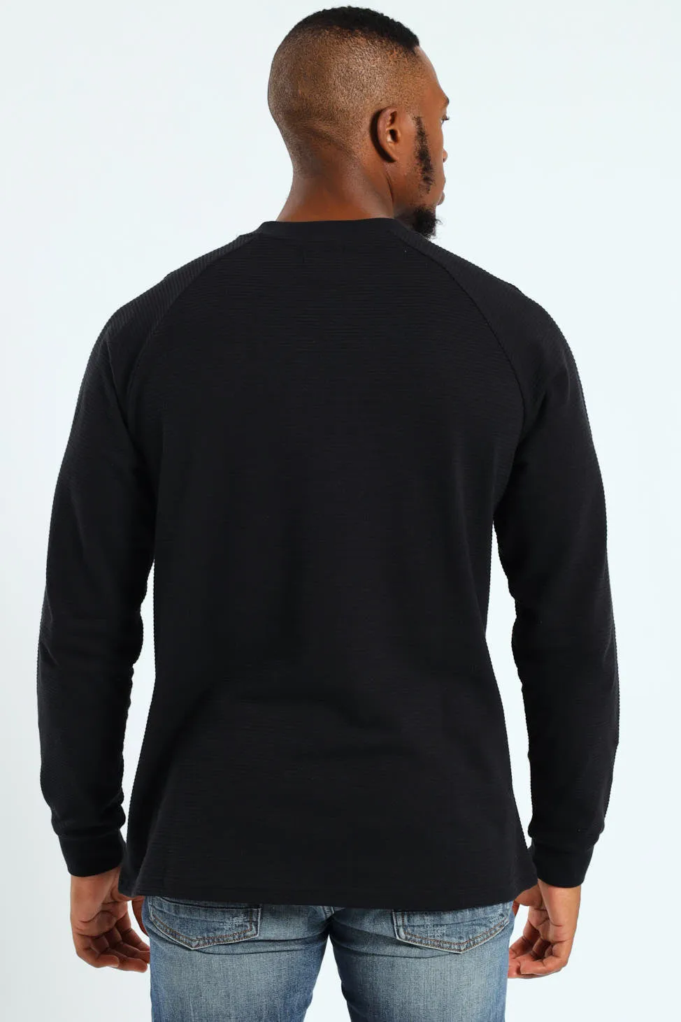 Raglan Sleeve Waffle Tee - Black