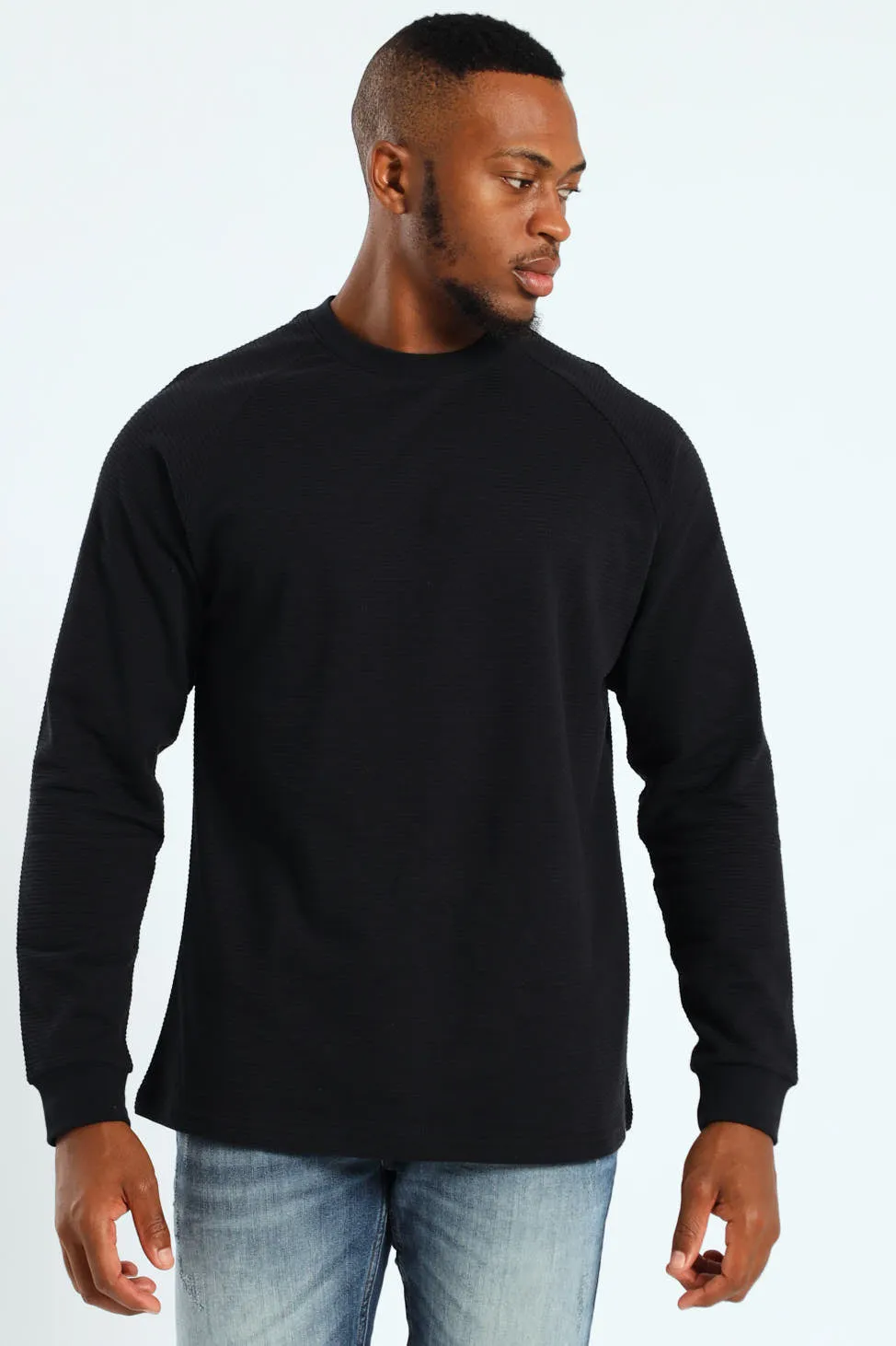 Raglan Sleeve Waffle Tee - Black