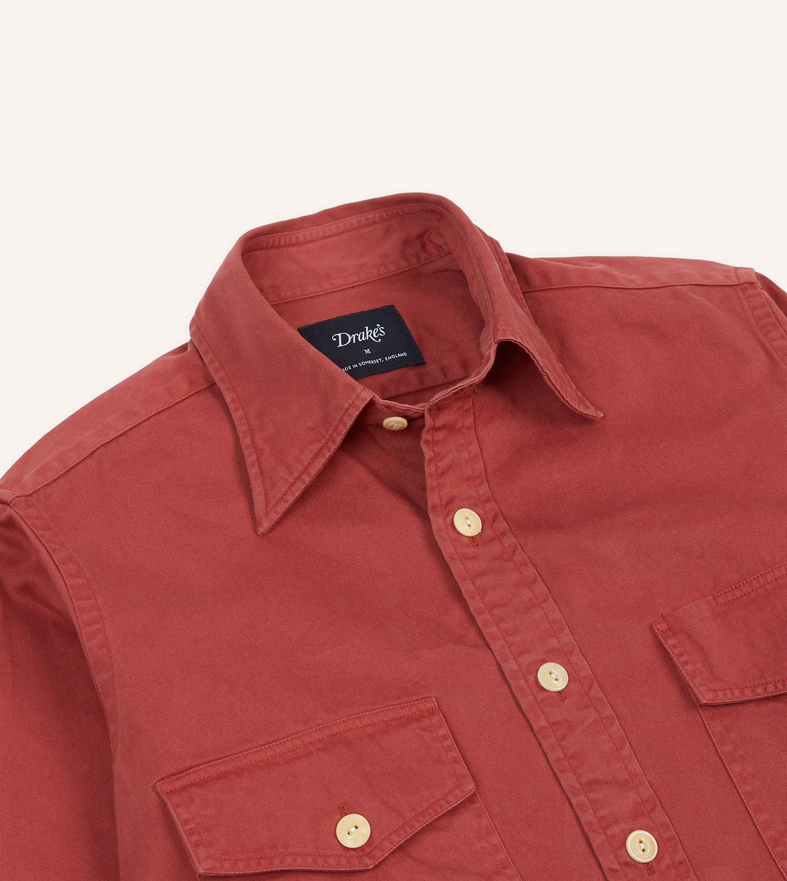 Red Cotton Long Point Collar Work Shirt