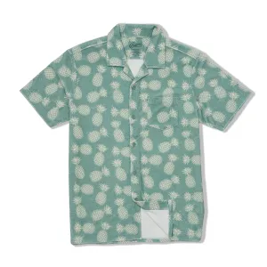 Riviera Terry Button Front Print Shirt - Celadon Pineapple