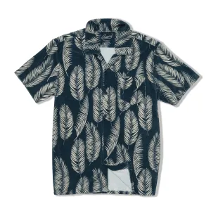 Riviera Terry Button Front Print Shirt - Navy Leaf