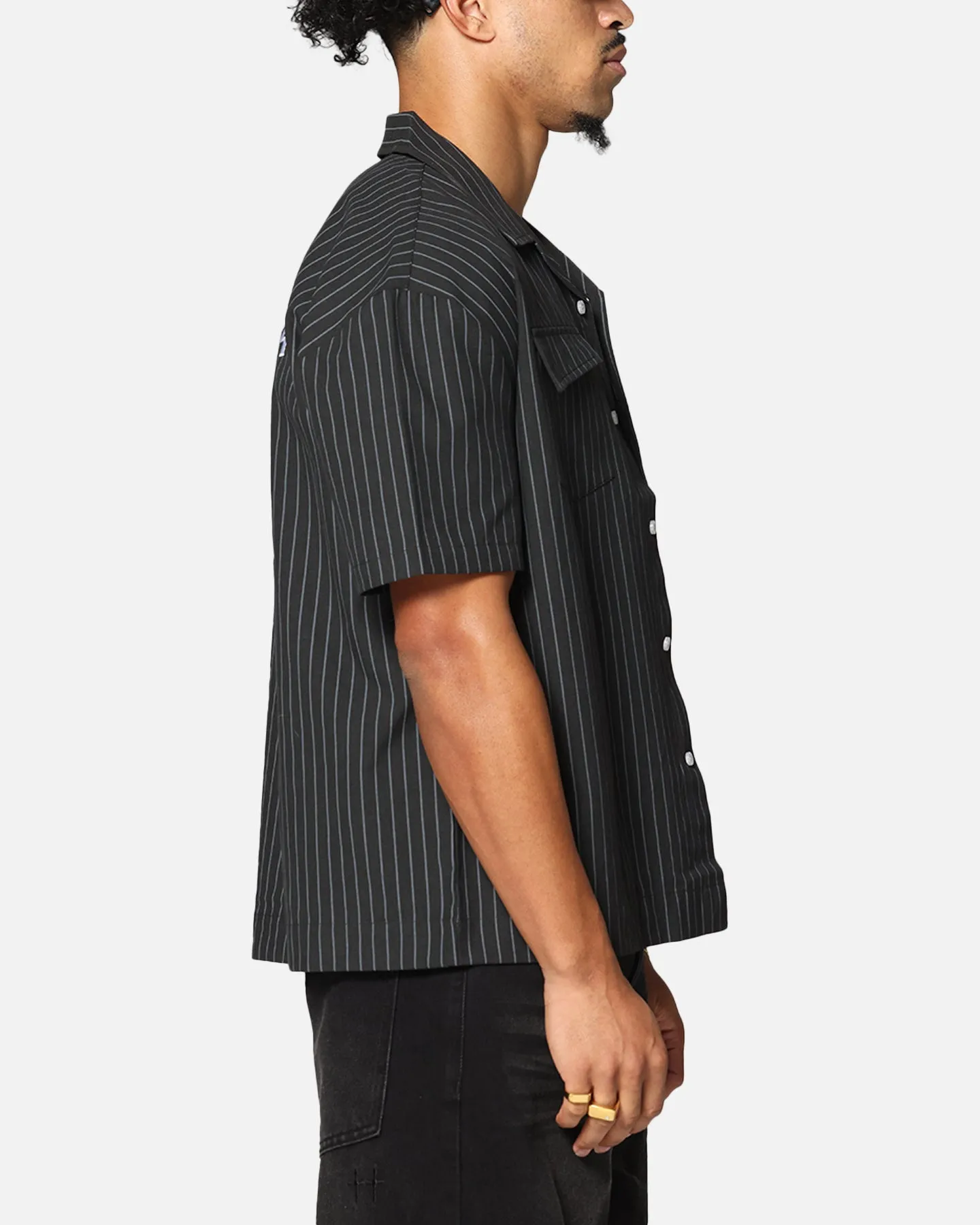 Saint Morta Gothic Pinstripe Button Up Shirt Black