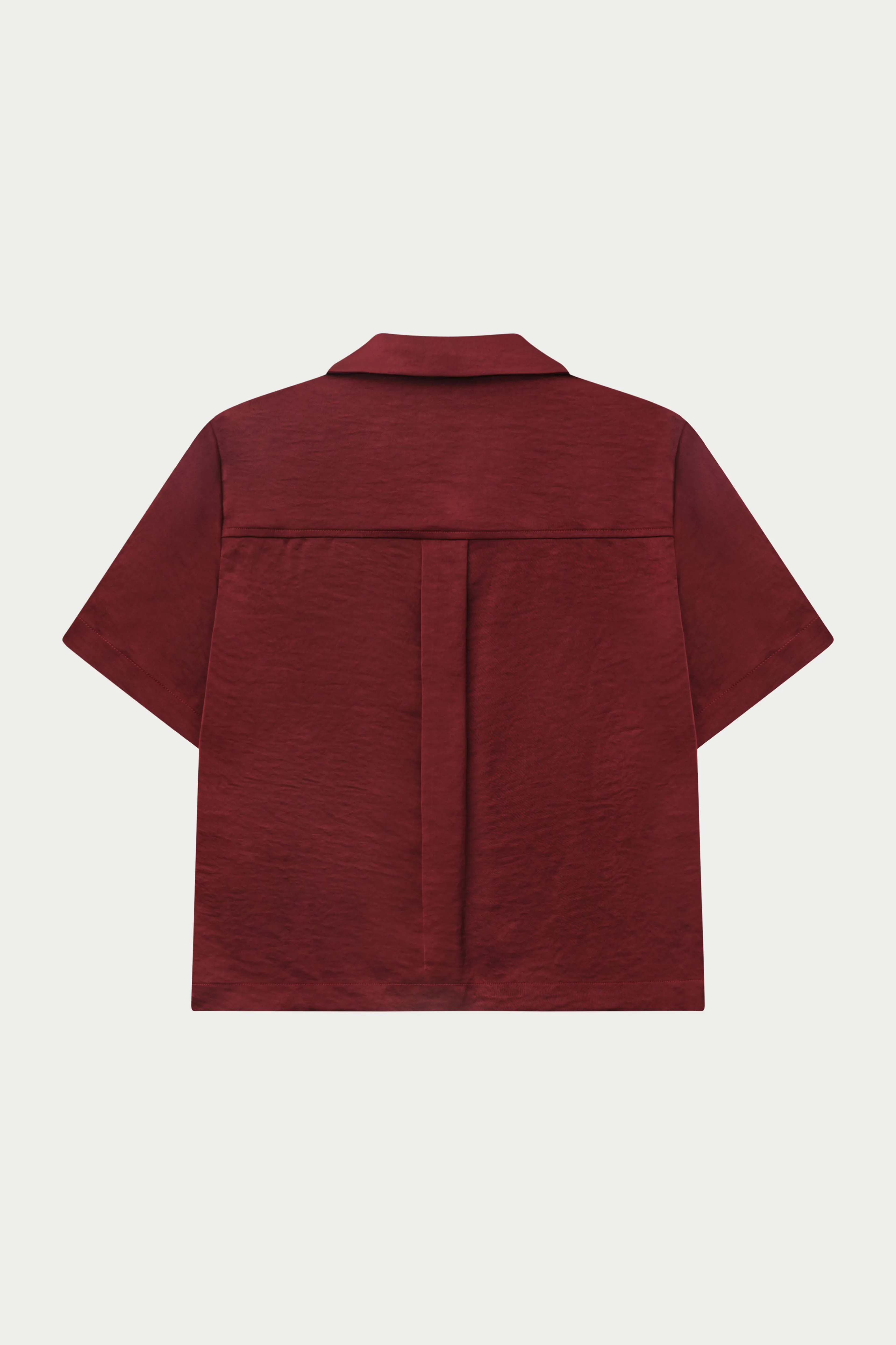 SATIN SHORT SLEEVE EMBLEM SHIRT - BURGUNDY
