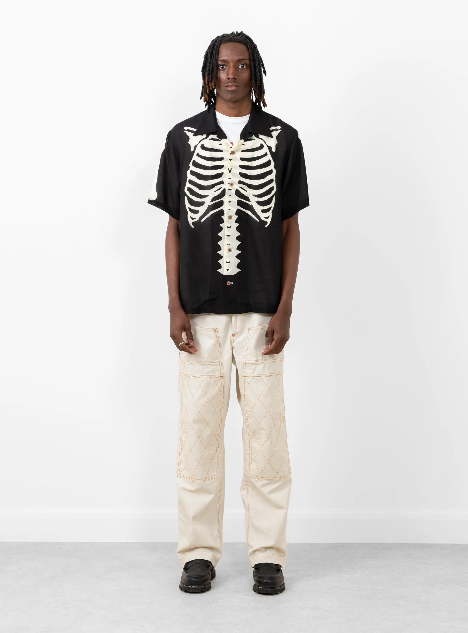 Silk Rayon BONE Aloha Shirt Black
