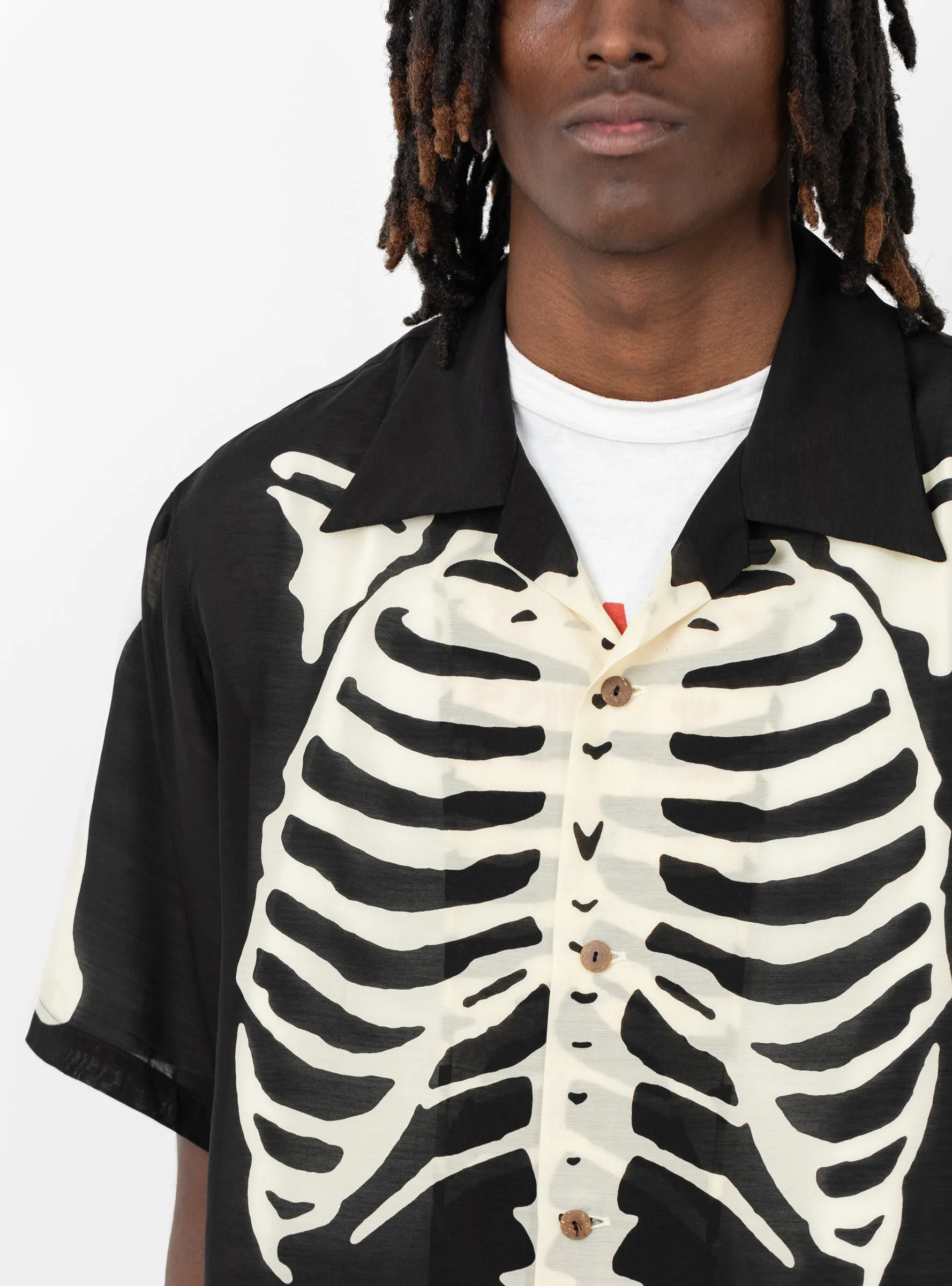 Silk Rayon BONE Aloha Shirt Black