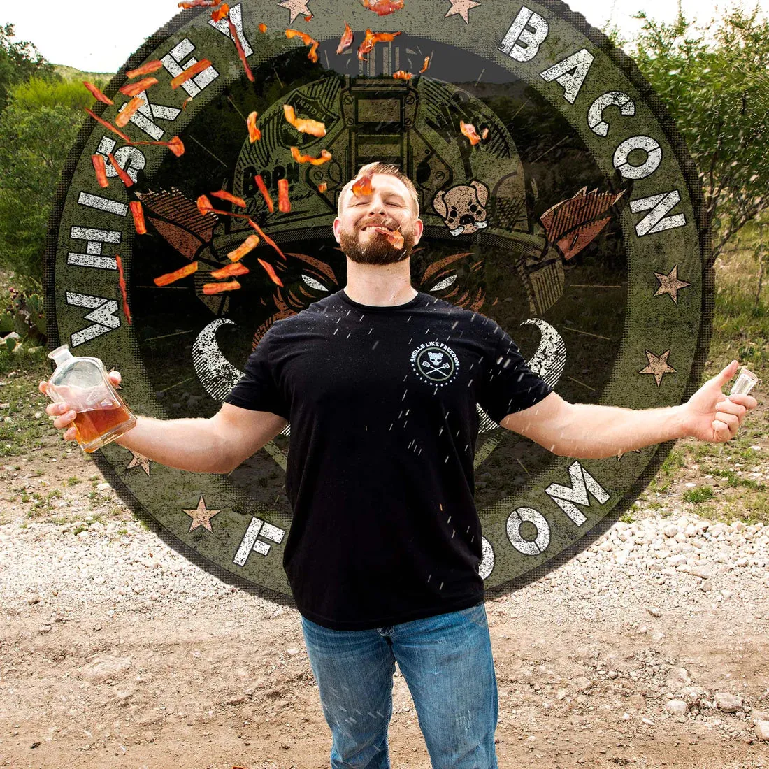 Whiskey. Bacon. Freedom. Tee - Black