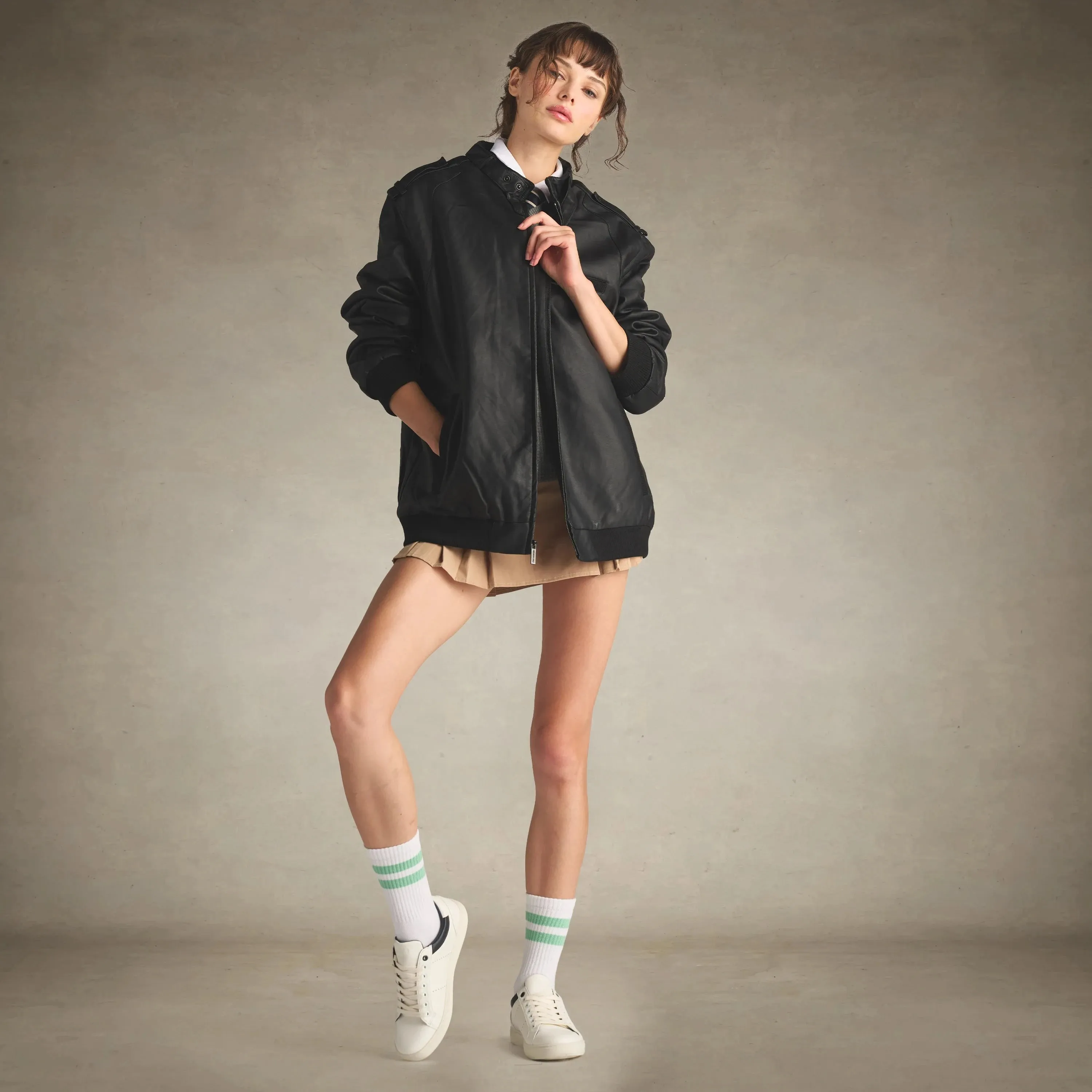 Women's Faux Leather Iconic Racer Oversized Jacket