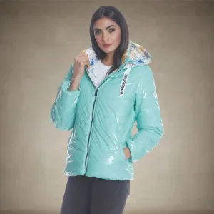 Women's Hi-Shine Chevron Quilt Puffer with Looney Tunes Mashup Print Lining - FINAL SALE