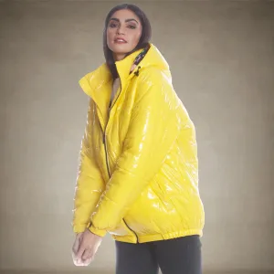 Women's Hi-Shine Chevron Quilt Puffer with Nickelodeon Mashup Print Lining Jacket - FINAL SALE