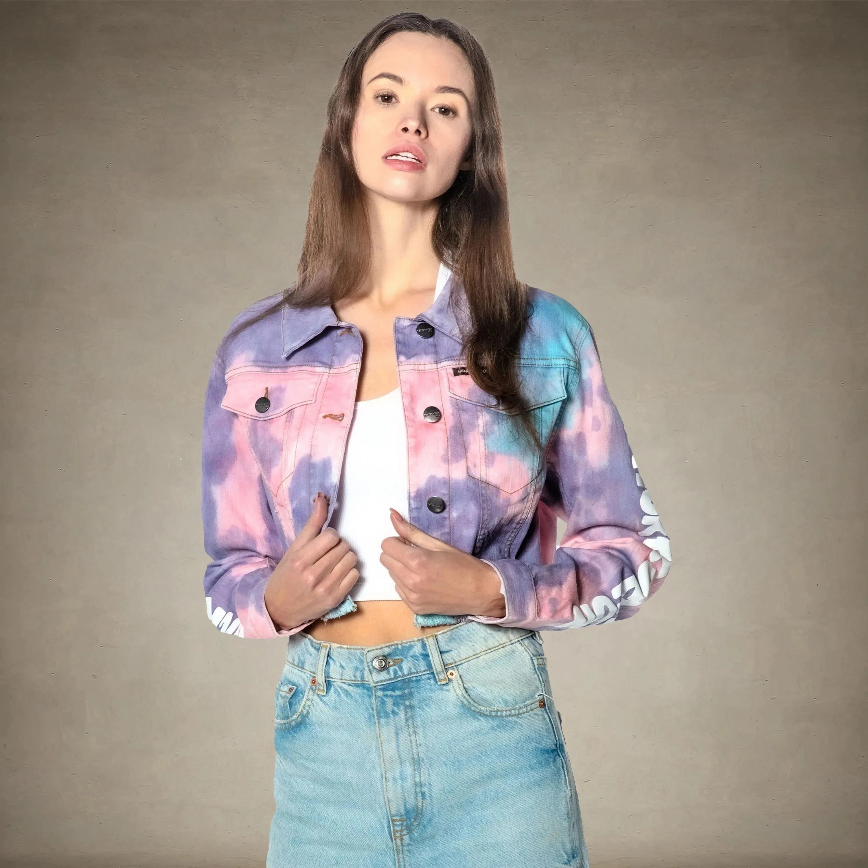 Women's Rugrats Tie-Dye Frayed Crop Denim Jacket - FINAL SALE