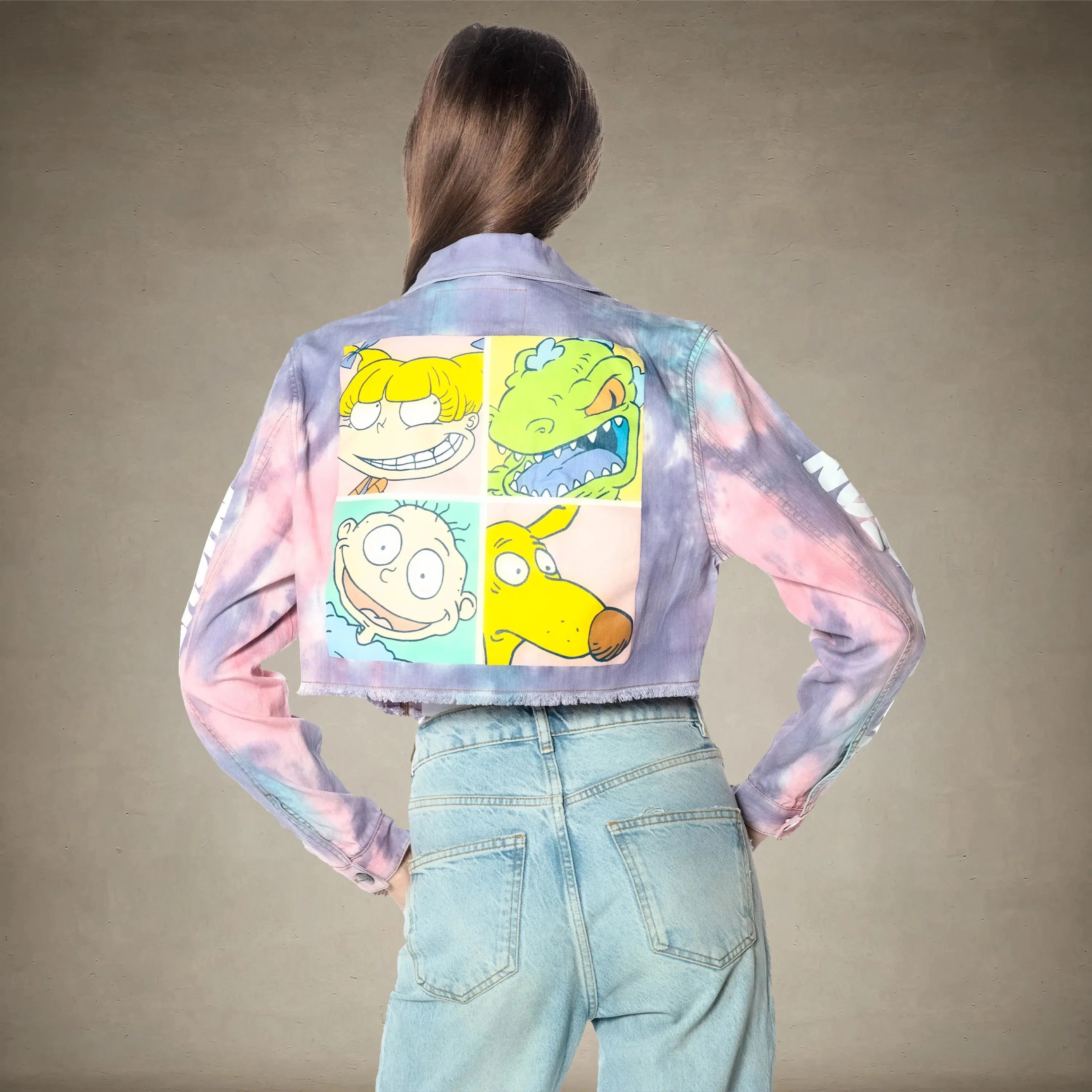 Women's Rugrats Tie-Dye Frayed Crop Denim Jacket - FINAL SALE