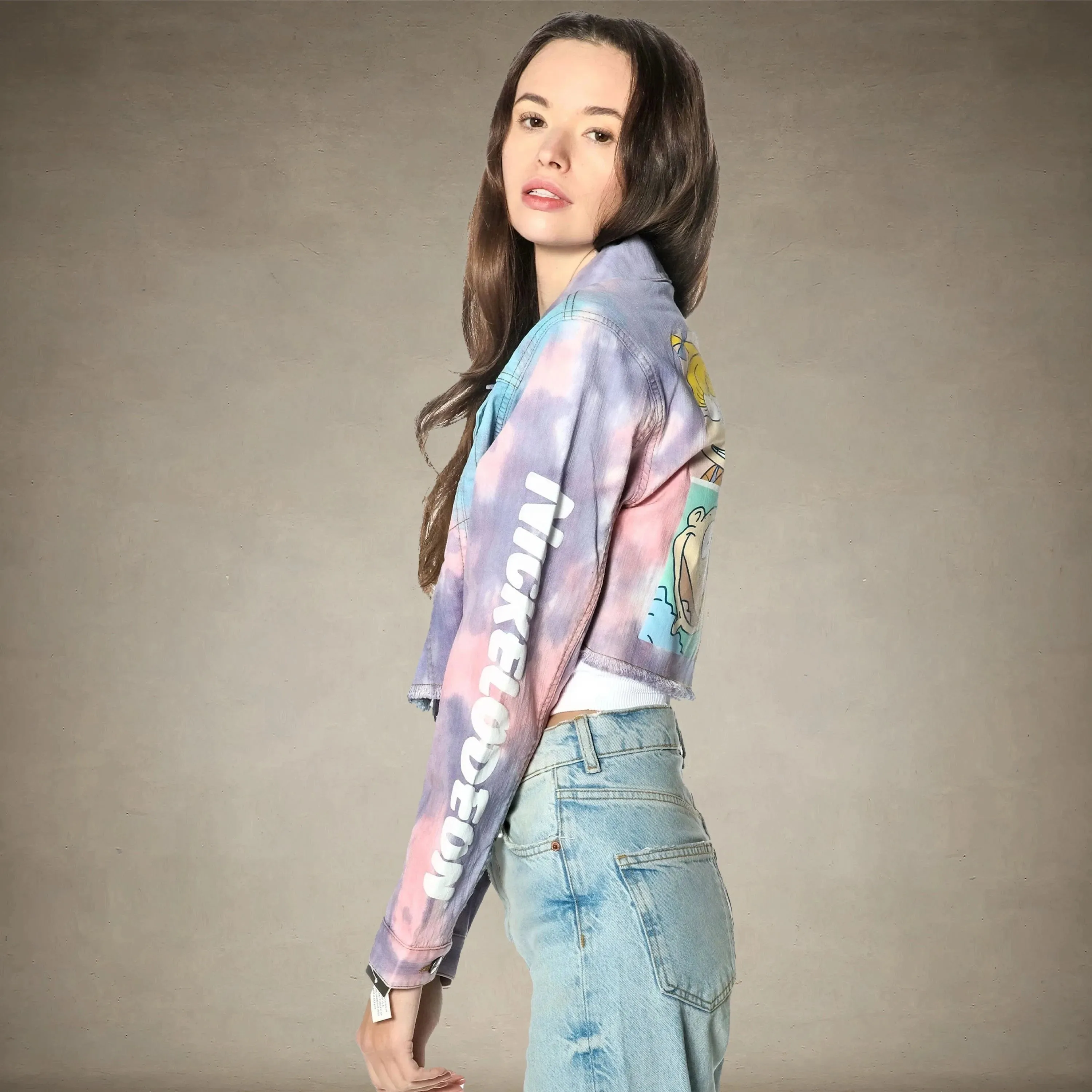 Women's Rugrats Tie-Dye Frayed Crop Denim Jacket - FINAL SALE