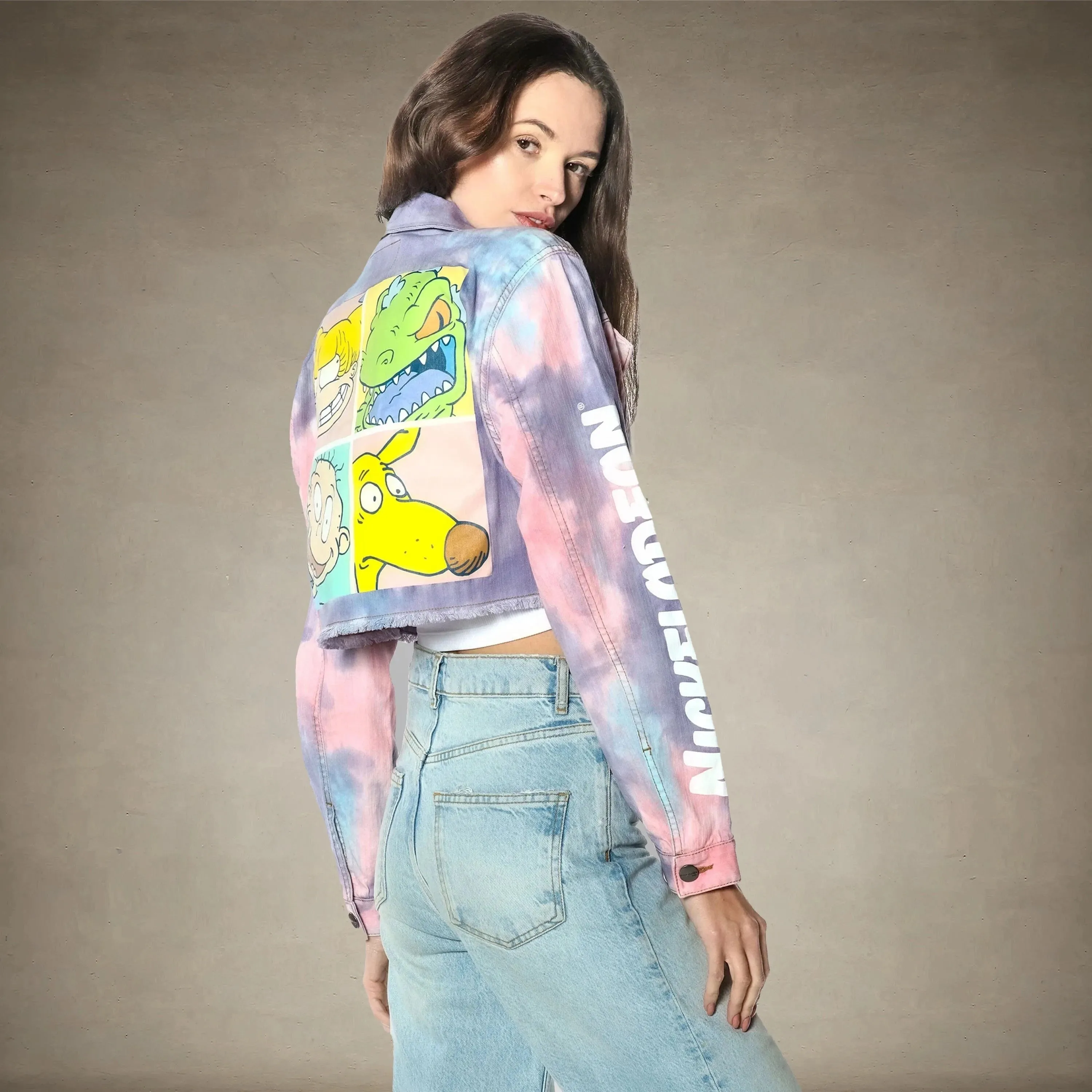 Women's Rugrats Tie-Dye Frayed Crop Denim Jacket - FINAL SALE