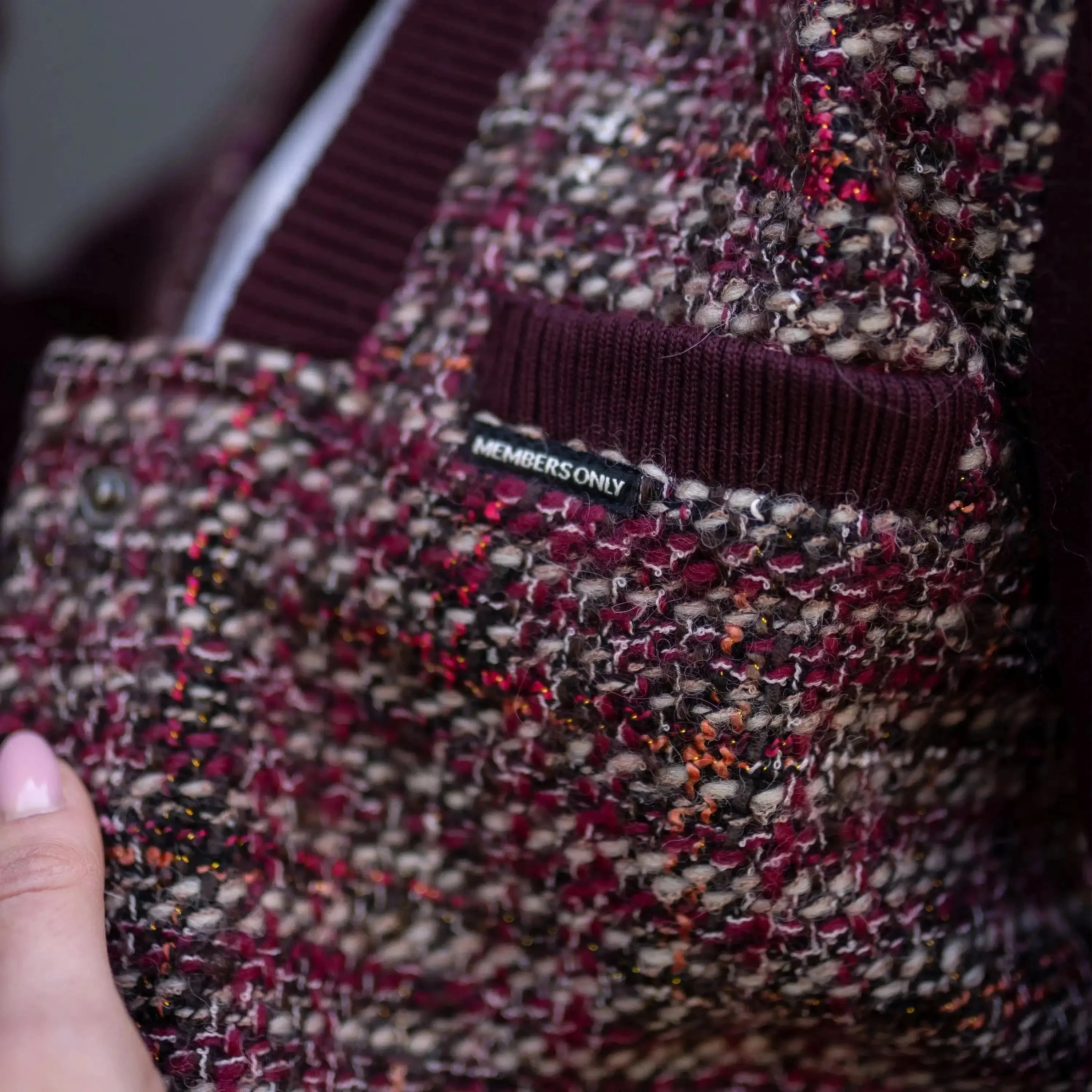 Women's Updated Tweed Varsity Jacket with Contrast Sleeve - FINAL SALE