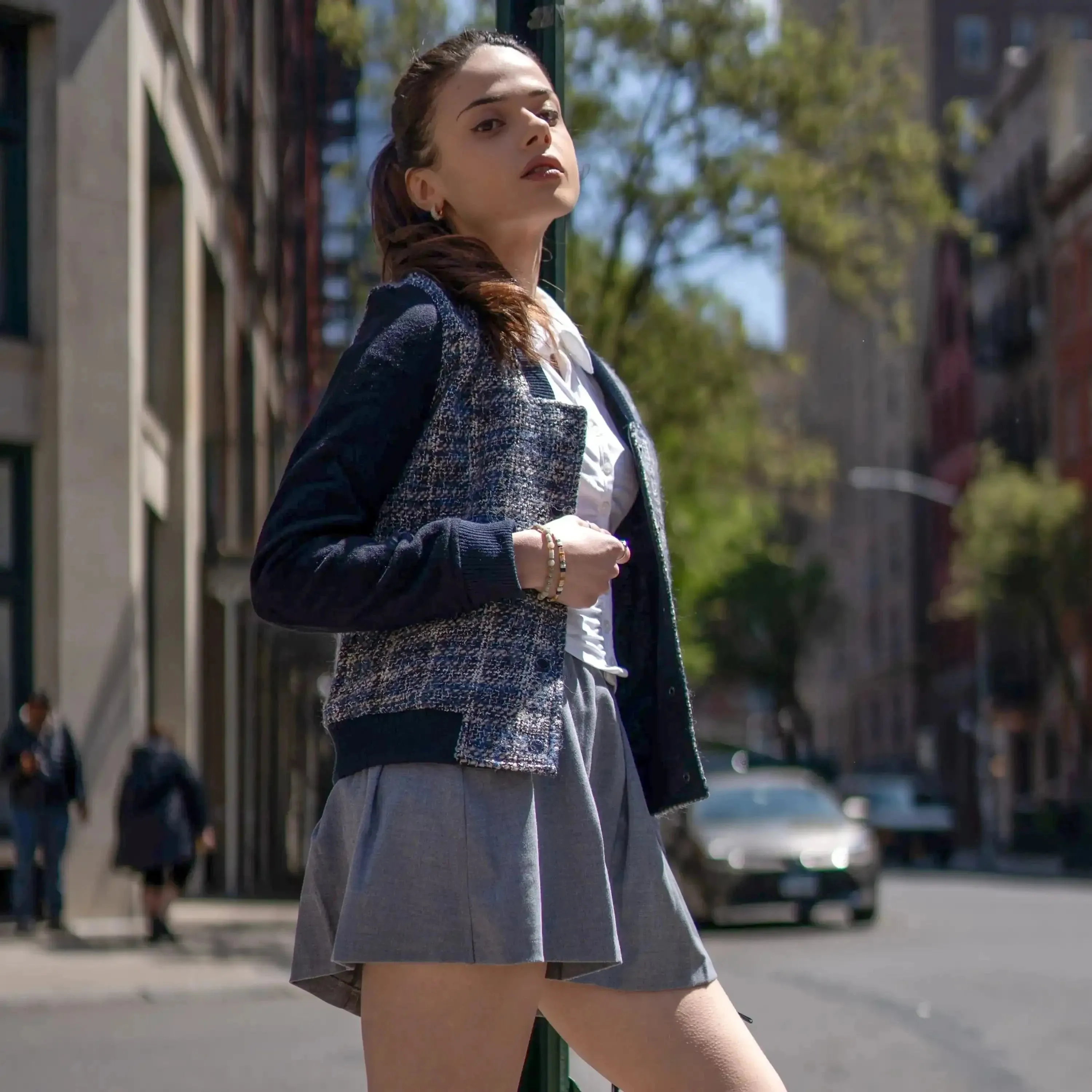 Women's Updated Tweed Varsity Jacket with Contrast Sleeve - FINAL SALE