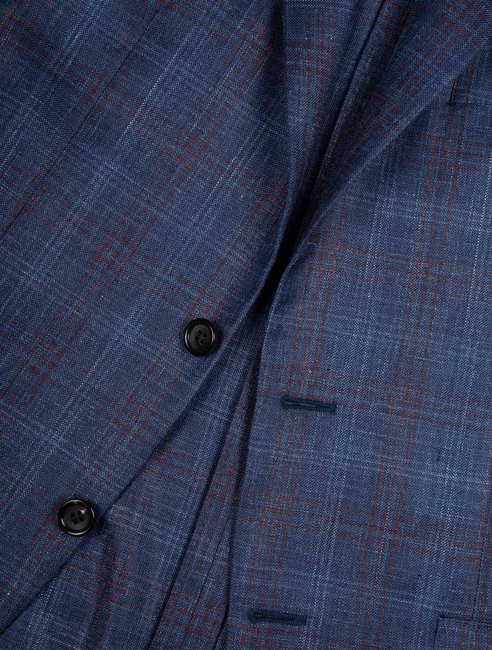 Wool Silk And Linen Check Jacket Blue