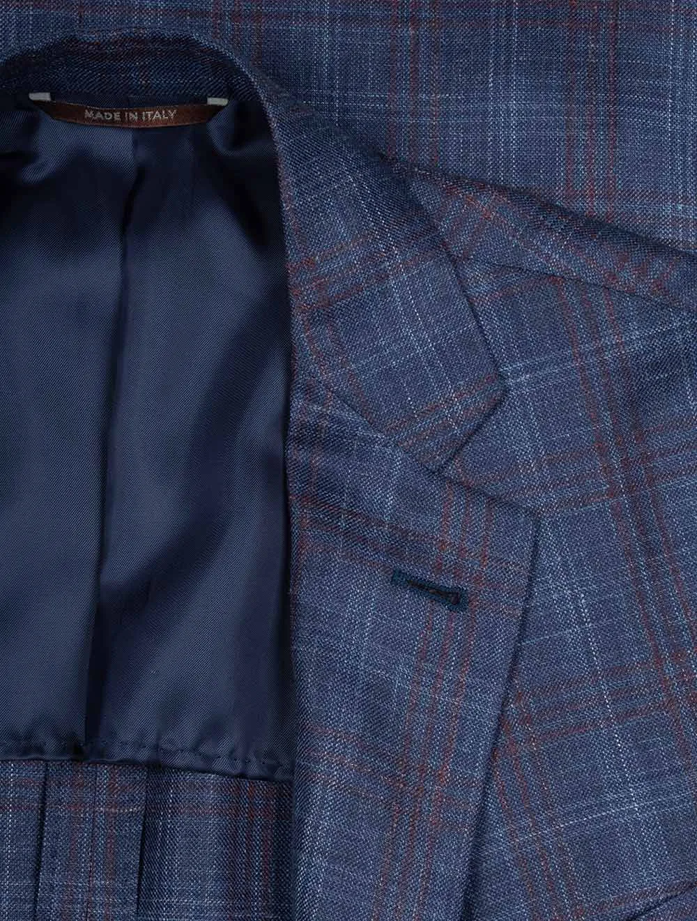 Wool Silk And Linen Check Jacket Blue