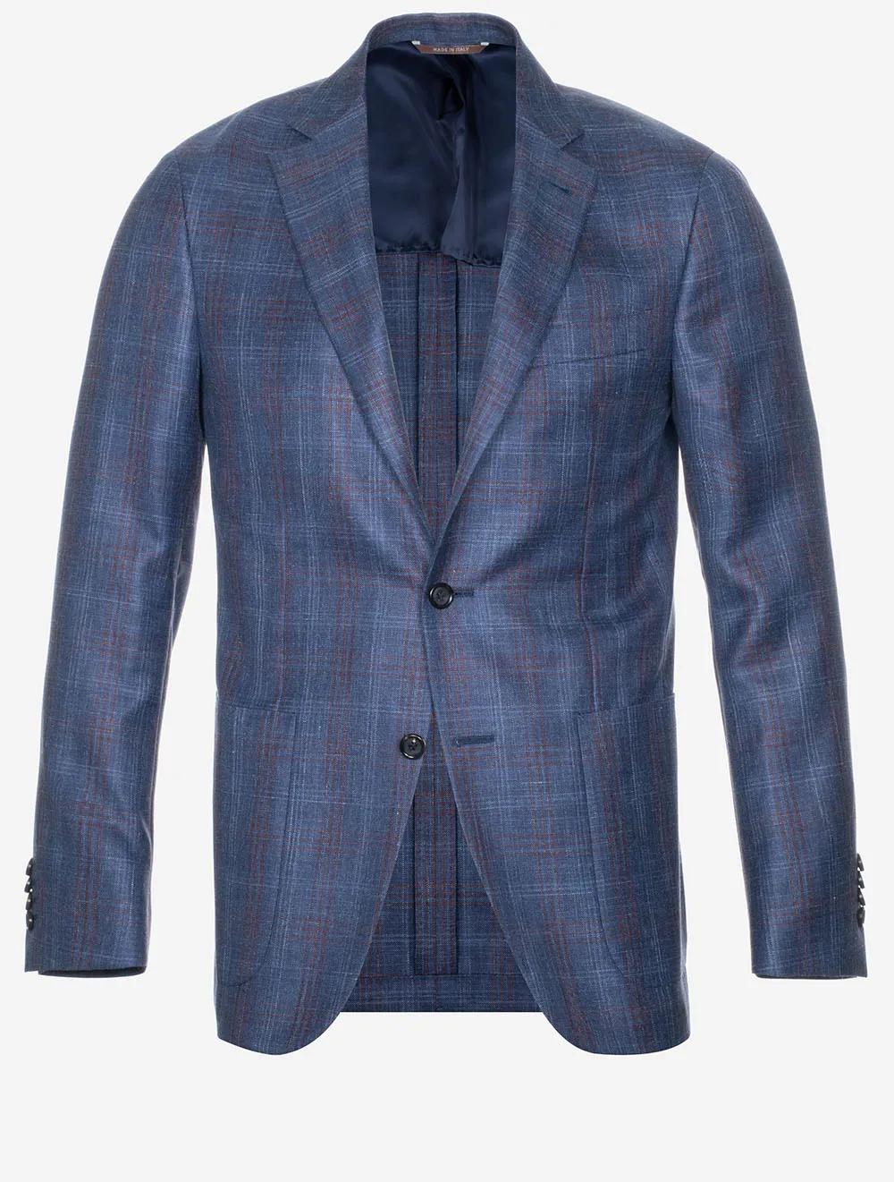 Wool Silk And Linen Check Jacket Blue