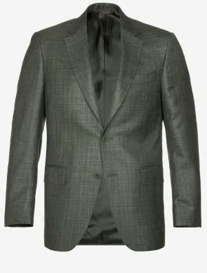 Wool Silk and Linen Check Jacket Green