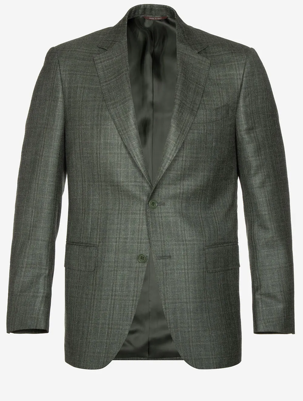 Wool Silk and Linen Check Jacket Green