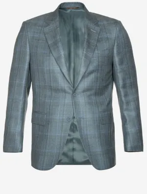 Wool Silk And Linen Check Jacket Green