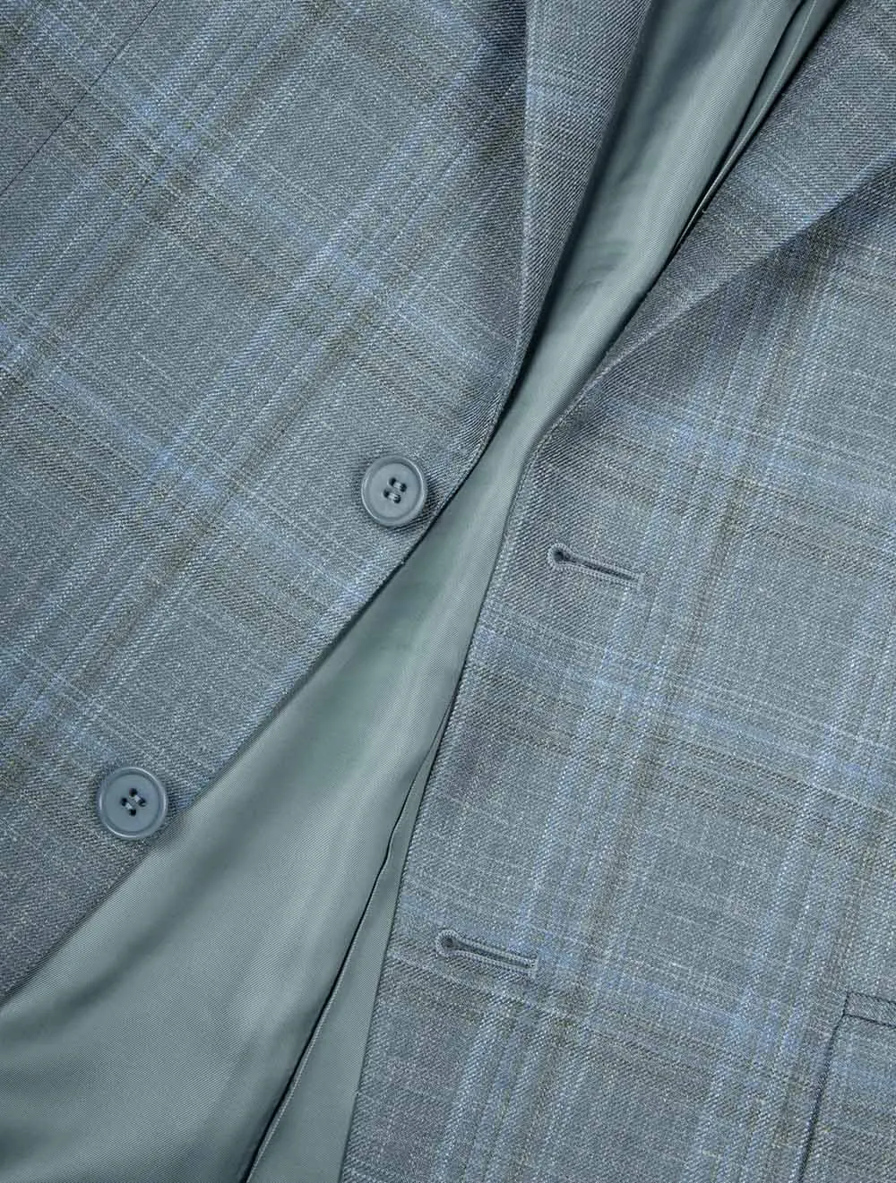 Wool Silk And Linen Check Jacket Green
