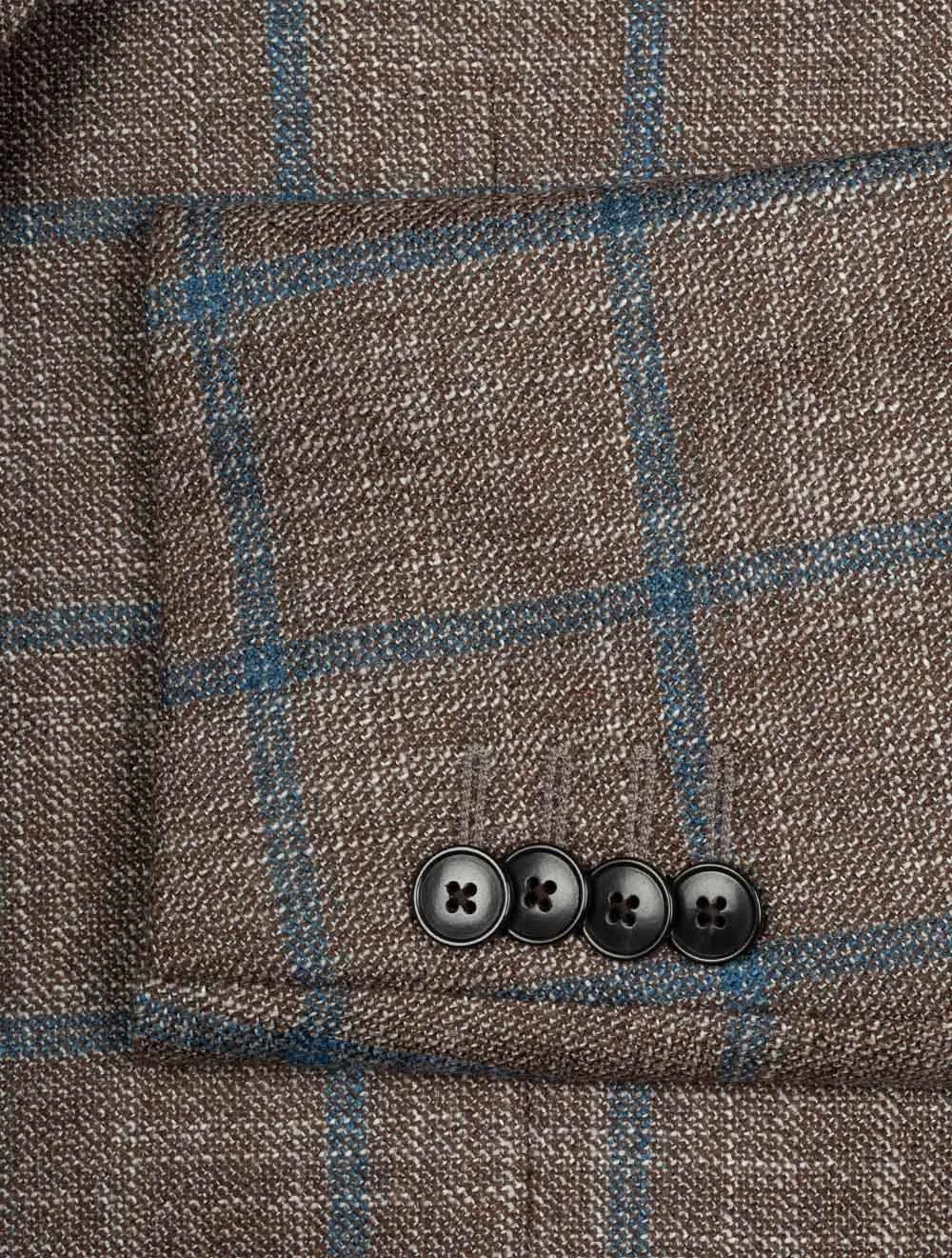 Wool Silk Cashmere Check Jacket Brown