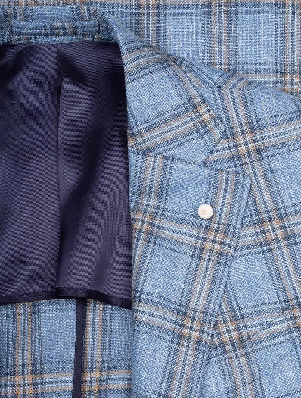 Wool Silk Linen Check Jacket Blue