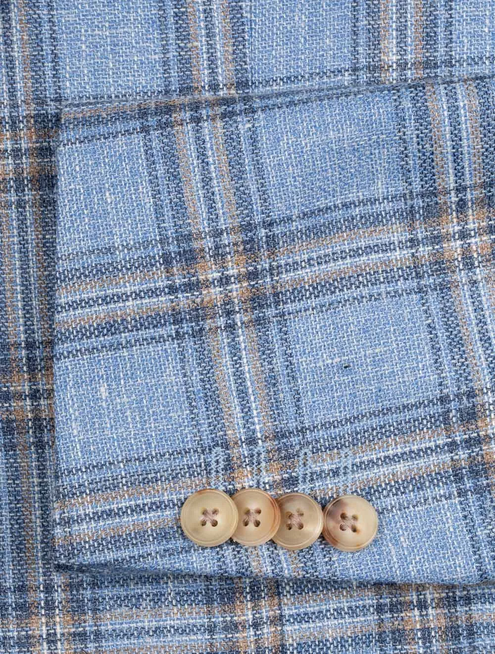 Wool Silk Linen Check Jacket Blue