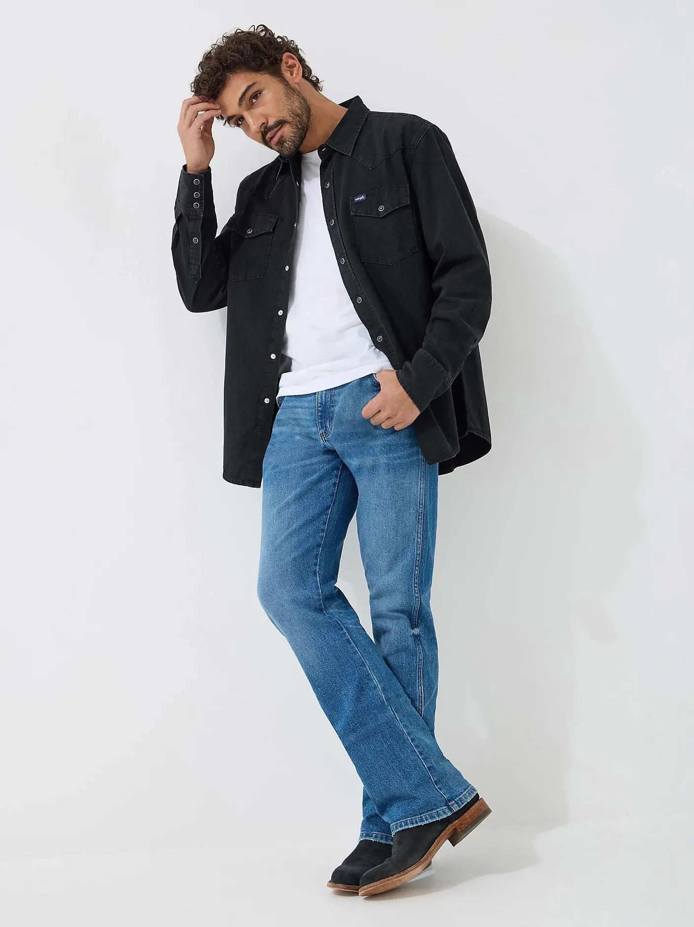 Wrangler Men's Denim Snap-Front Long Sleeve Work Shirt