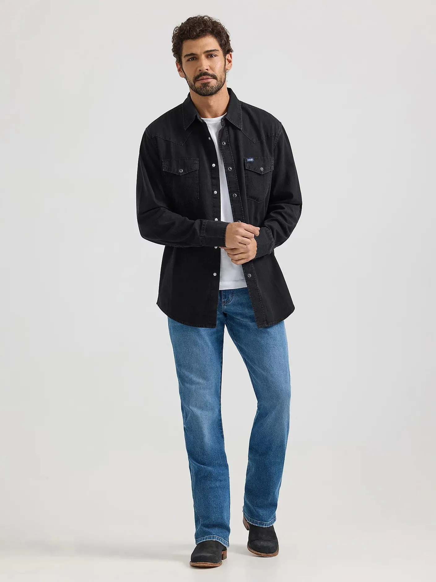 Wrangler Men's Denim Snap-Front Long Sleeve Work Shirt