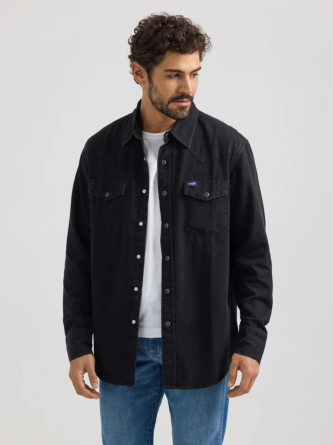 Wrangler Men's Denim Snap-Front Long Sleeve Work Shirt