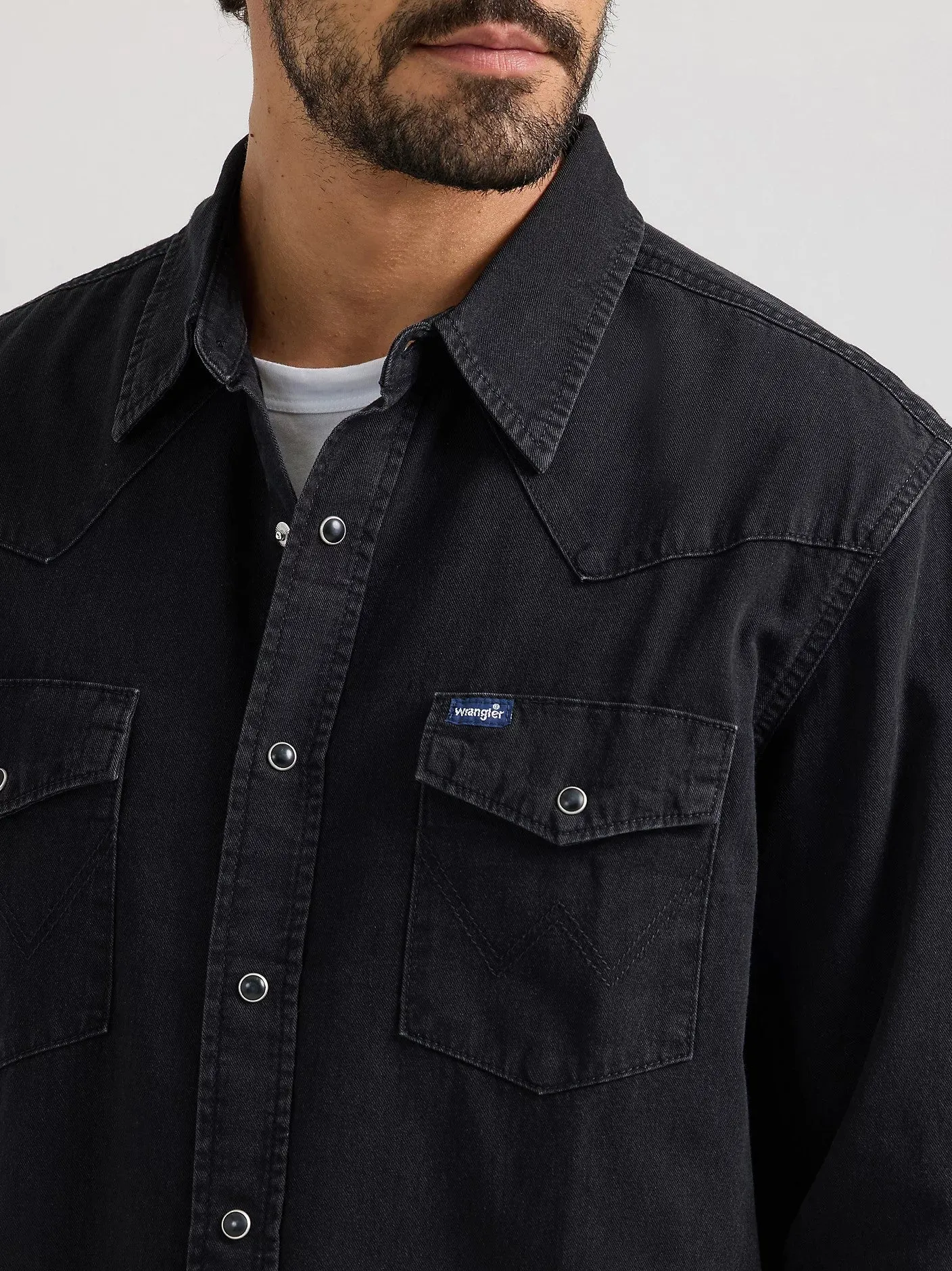 Wrangler Men's Denim Snap-Front Long Sleeve Work Shirt
